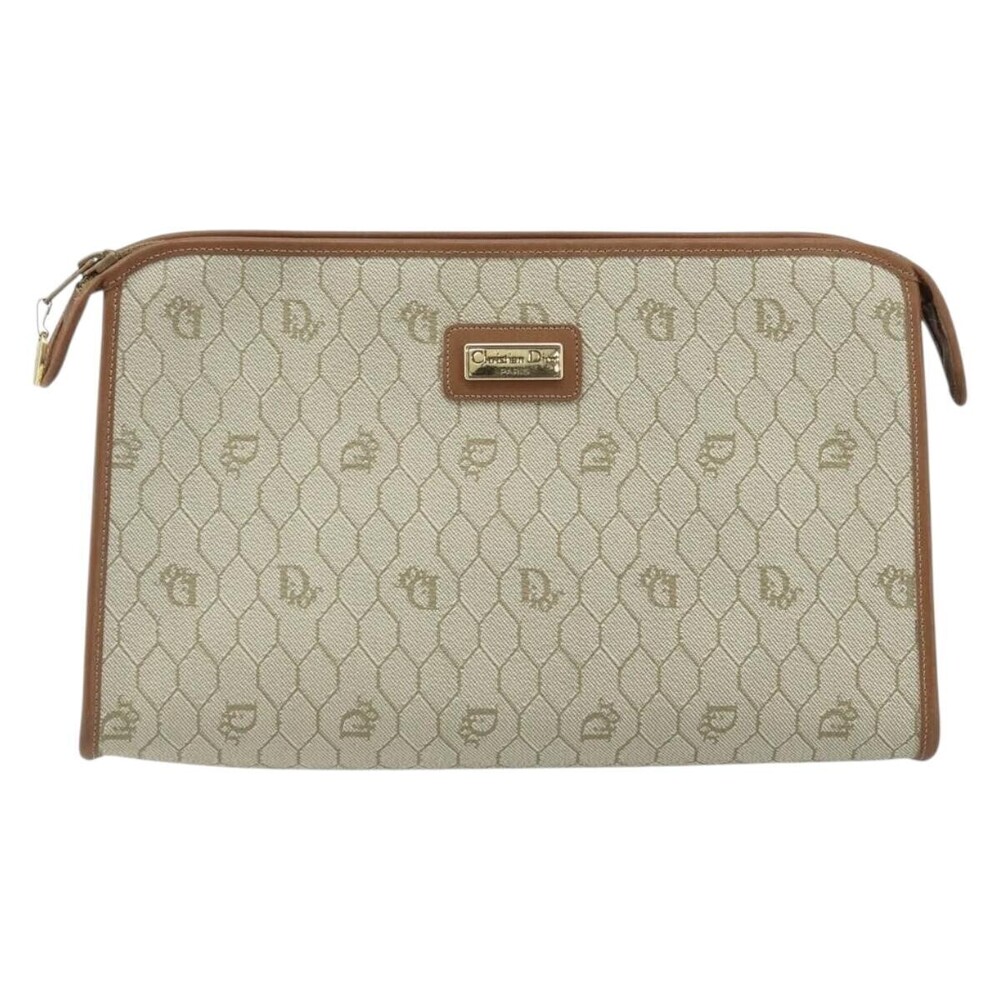 Christian Dior Vintage Honeycomb Zip Canvas and Leather